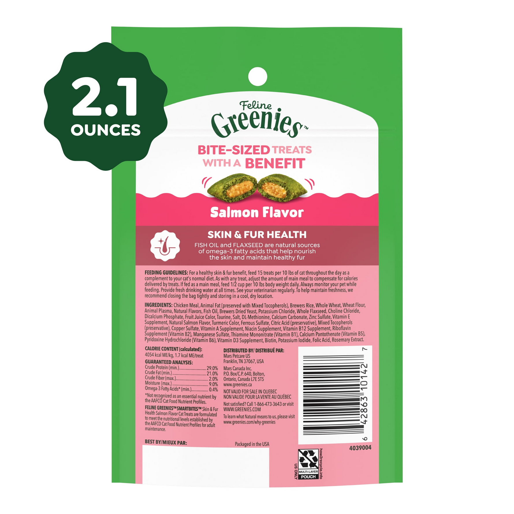 Feline Greenies SmartBites - Salmon Flavor Skin & Coat Treats